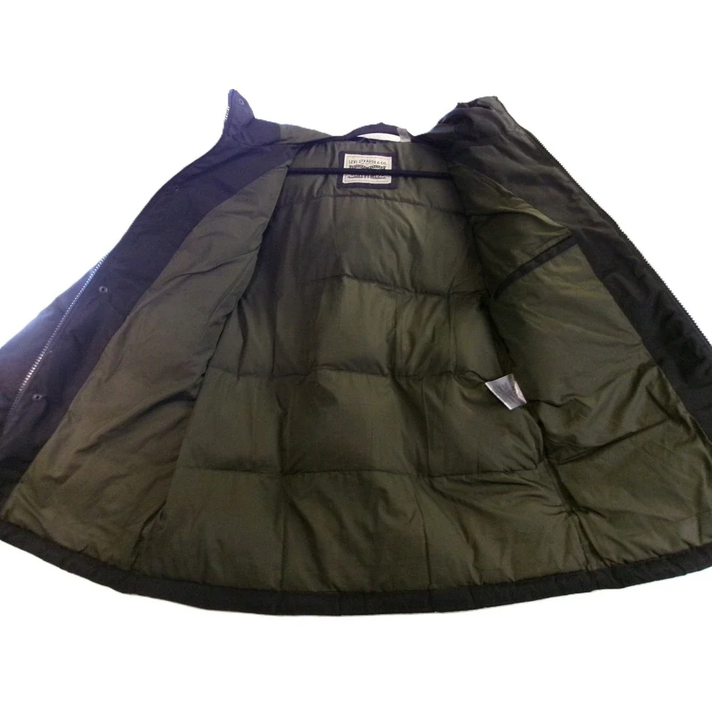 Levi Mens Small Puffer Parka Jacket Black Hooded Quilted Utility LM0RP320
